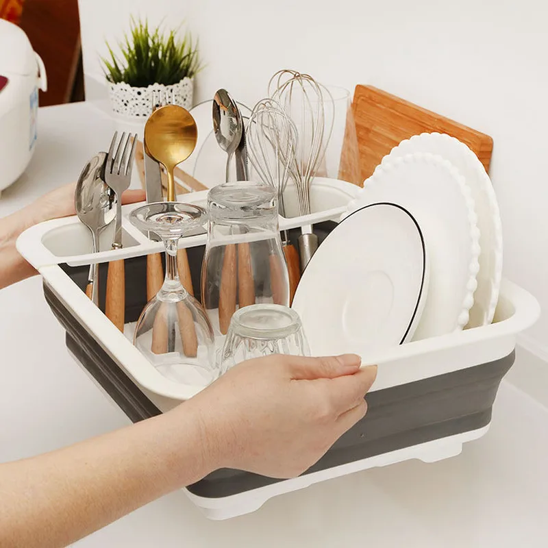 Kitchen rack, Kitchen Foldable household water dish drain rack kitchen sink storage rack multifunctional portable tableware