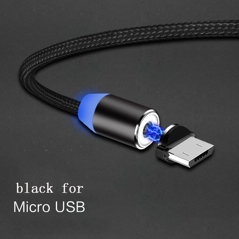 black for android 3 в 1 usb зарядный Магнитный кабель для мобильного телефона светодиодный провод быстрое зарядное устройство Kable для apple iphone 8 pin iOS Micro USB и type C - Цвет: black for android