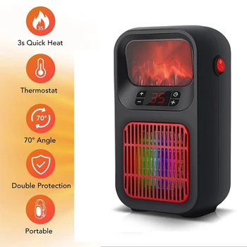 

ELOOLE 900W Electric Heater Fan Portable Fan Heater Time Settings For Home Office Room 2 Heating Modes 3 Seconds Quick Heating