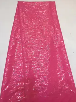 

2020 African high quality velvet sequence French Nigerian sequins net tulle mesh Swiss lace fabric for dress 5yards/lot Pink