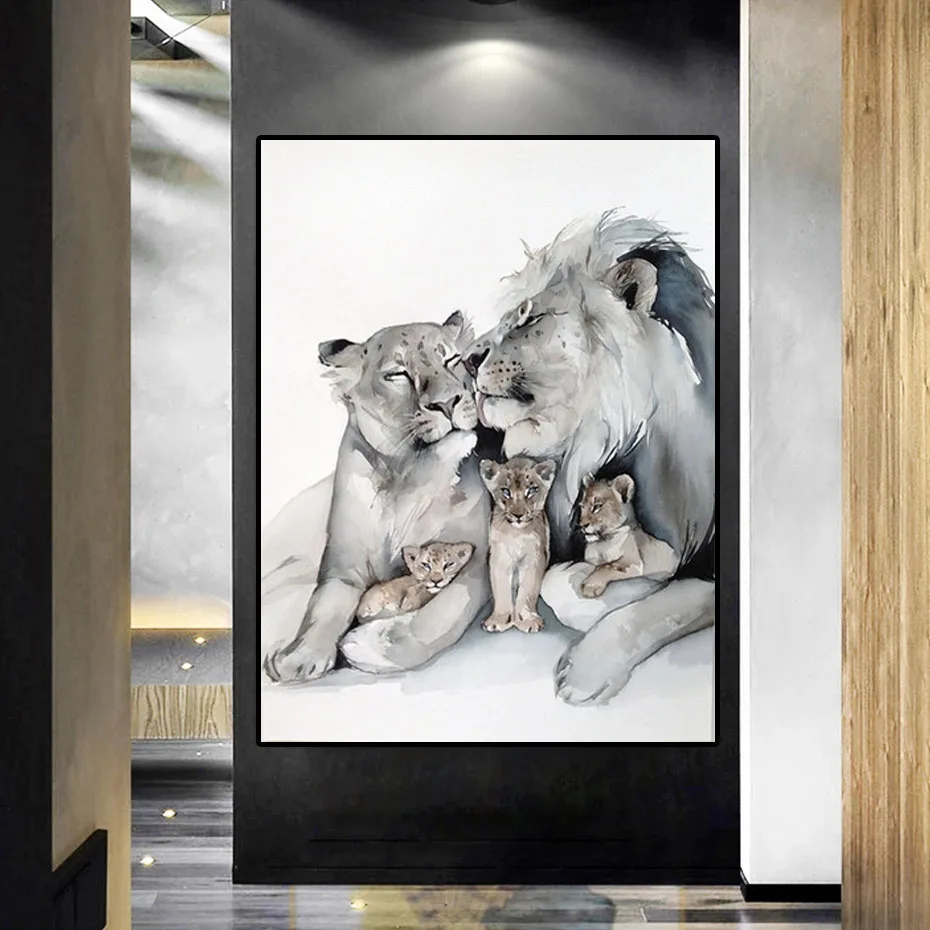 Художественная масляная живопись животное семья льва холст плакаты и принты домашняя гостиная Настенная