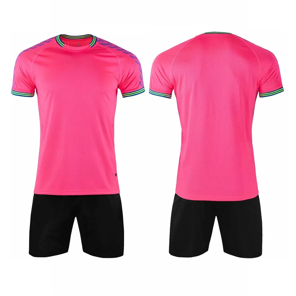 Jersey Blank Football Men Soccer Survetement Uniform Adult CustomizeTraining Tracksuit Uniforms Shirt with Shorts Suits New Set - Цвет: Pink
