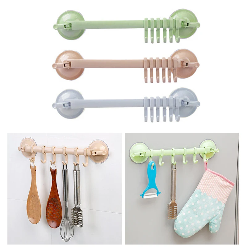 Wall Door Hook Wall Vacuum Rack Suction Cup 6 Hooks Towel Bathroom Kitchen Holder Sucker Hanger RT99