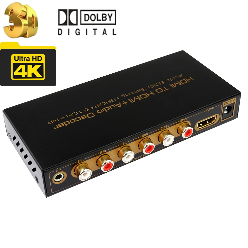Extractor de audio HDMI de 5,1 canales, decodificador de audio 4K HDMI a HDMI + 5,1 canales