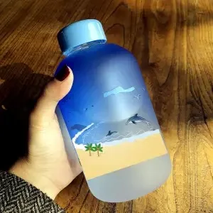 Whale Cup 600ML Frosted Glass Mup Leak-Proof Fashion Mineral Water Bottles  Drinkware Camping Travel Easy to Carry Sport Bottle B3