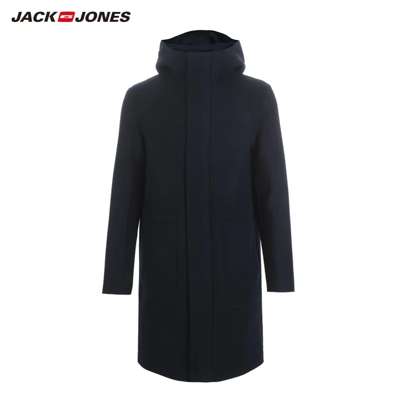 JackJones зимнее мужское Свободное длинное шерстяное пальто со стоячим воротником модная мужская одежда 218427505