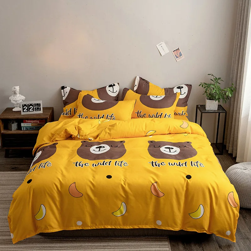 

20 Spring New Cartoon Bear Bedding Set Thicken Grinding Wool Bed Sheet Quilt Cover Comfortable Breathable Home Textile Supplies