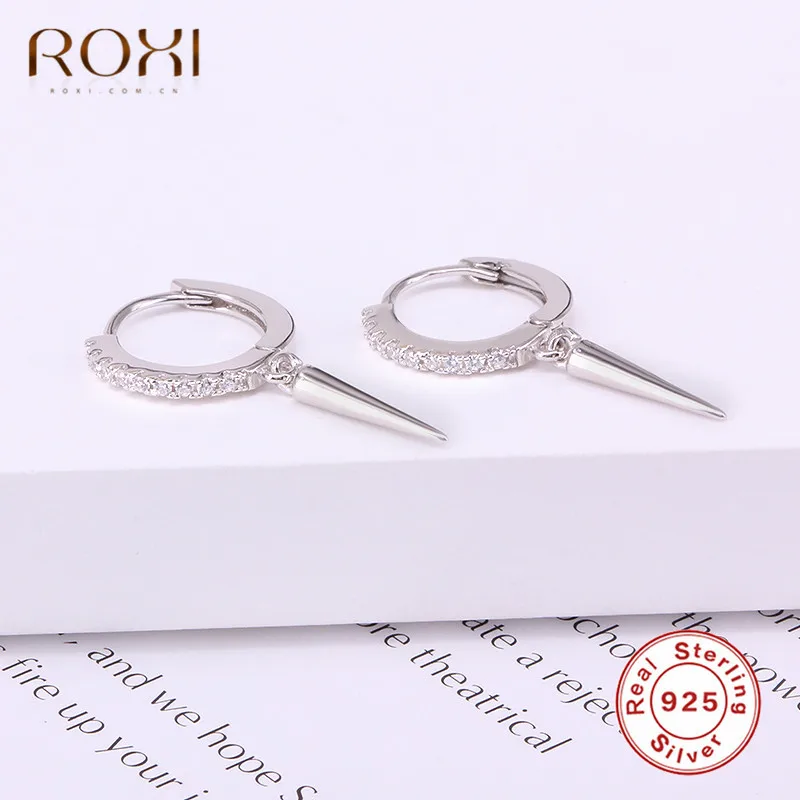 ROXI, панк, заклепки, шип, подвеска, Круглый хрящ, 925 пробы, серебряные серьги для женщин, ювелирное изделие, простые геометрические серьги, Brincos