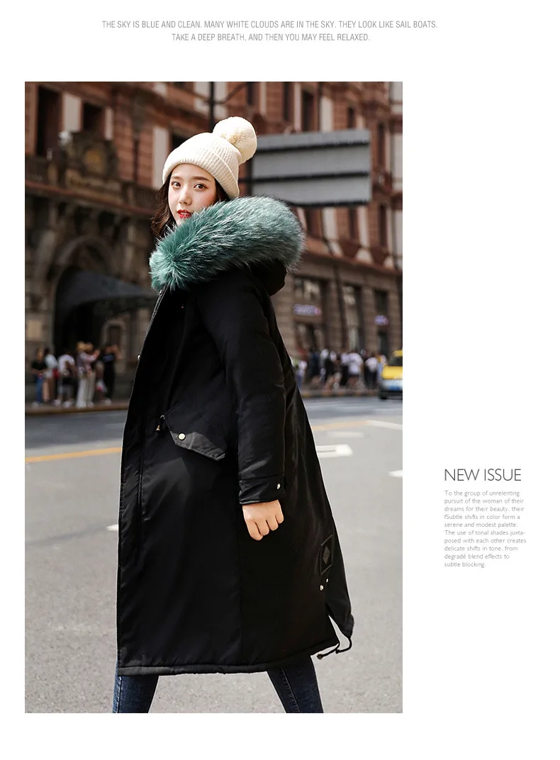 Зимнее женское пальто, большой меховой воротник с капюшоном, хлопок, шерсть, длинная куртка, Женская парка, верхняя одежда размера плюс, Jaquetas Feminina