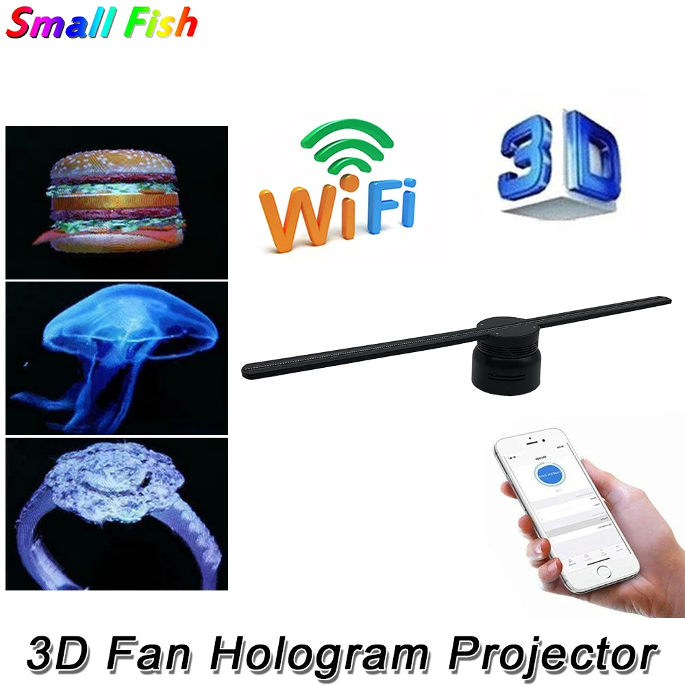 

Newest Wifi 3D 60CM Hologram Projector Fan Light 256 LED 8G Advertising Logo Display Imaging Lamp Player Store Decoration Light