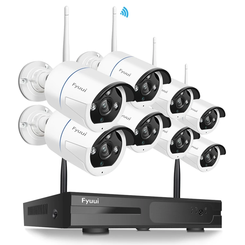 8CH and 8Cameras Fyuui 1080P 8CH Беспроводной Wi-Fi видеокамера с Камеры Скрытого видеонаблюдения Системы, H.265+ NVR с 4/8 шт. 2MP пуля Камера 2-М), двусторонняя аудиосвязь, автоматическое соединение - Цвет: 8CH and 8Cameras