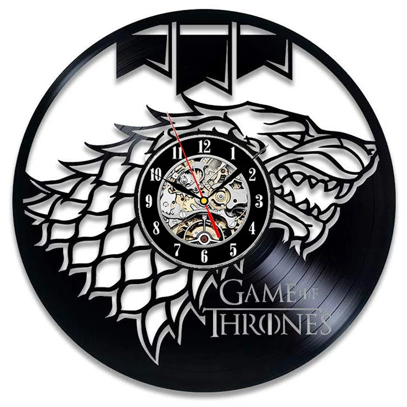 Günstige Game of Thrones Vinyl Record Wanduhr Moderne Design 3D Dekoration Hängen Uhr Wand Kunst Wohnkultur 12 zoll