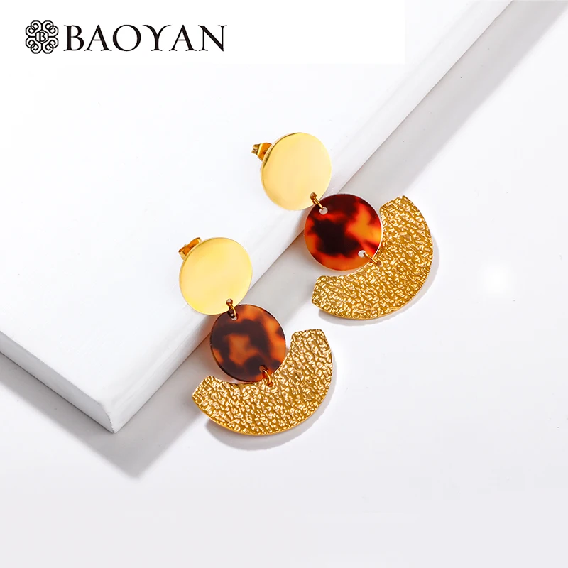 Baoyan, богемные, модные, геометрические, леопардовые, висячие серьги, секционный леопард, золото, нержавеющая сталь, висячие серьги для женщин, для женщин