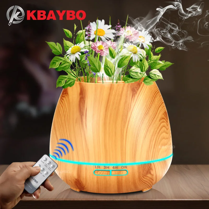 

KBAYBO 550ml Aroma Essential Oil Diffuser Ultrasonic Air Humidifier with Wood Grain electric LED Lights aroma diffuser for home