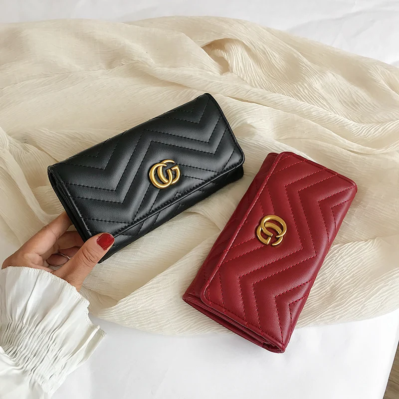 

2020 New Long Wallet Ladies Korean Fashion Students Small Fresh Ins Wild Temperament Embroidery Thread Folding Wallet