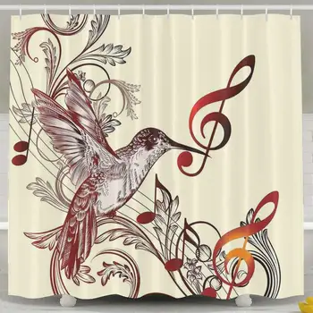 

Hummingbirds Music Notes Shower Curtain,Wonderful and Creative Design Curtain Bathroom Decor Sets Hooks Shower Bath Curtain