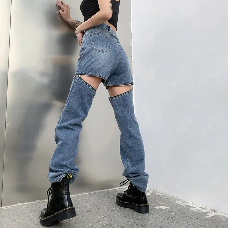 Women High Waist Jeans Detachable 