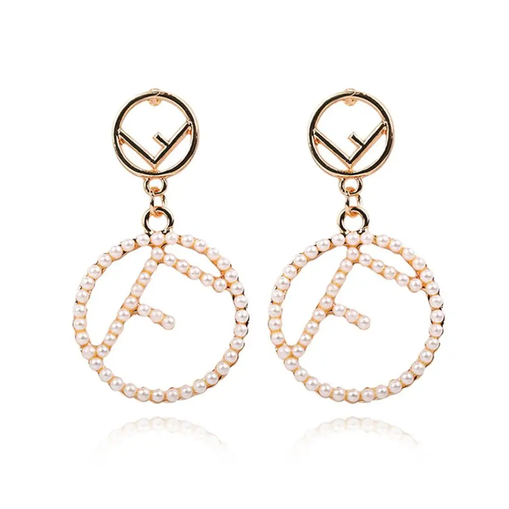 

Women Pearl Alloy Earrings Innovative Letter F Geometric Pearl Hypoallergenic Earrings
