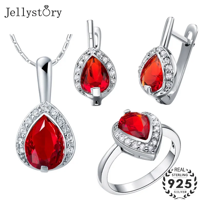 Jellystory 925 стерлингового серебра Элегантный комплект серьги и кулон с капли воды