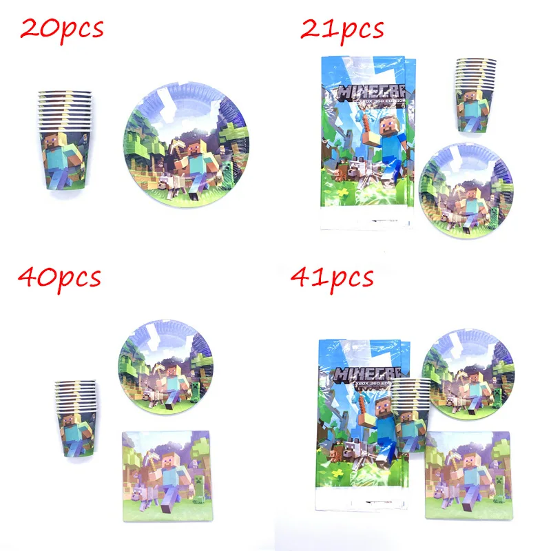 

41pcs Cartoon Game Minecraft Birthday Party Decorations Tablecloth Supplies Iron Man Disposable Cup Plate Napkin Tableware Set