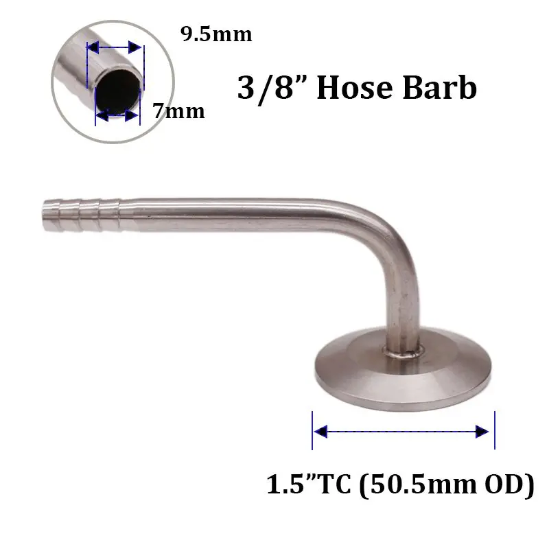 1," Tri Clamp x 3/8"(9,5 мм) шланг Барб с 90 ° изгиб 50,5 мм OD санитарно 304 нержавеющая сталь Homebrew пиво и ремесло оборудование