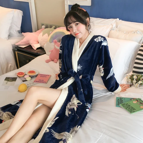 R HT 3915 blue Свободные персональные сгущенные ночные рубашки зимний халат женские пижамы банный фланелевый теплый халат пикантная Пижама женские халаты золотой бархат - Цвет: R HT 3915 blue