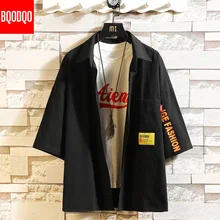 BQODQO белые негабаритные хлопковые военные мужские блузки модные летние повседневные рубашки Топ мужские свободные с коротким рукавом японские мужские блузки