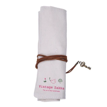 

Fashion Canvas Wrap Roll Up Pen Brushes Makeup Case Pencil Bag Pouch Holder White