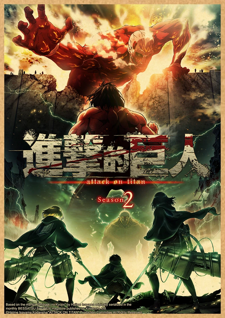 Attack on Titan Anime Poster Decor For Home Posters Room Wall Pictur Kraft Paper Retro And Prints Art Bar Cafe Stickers