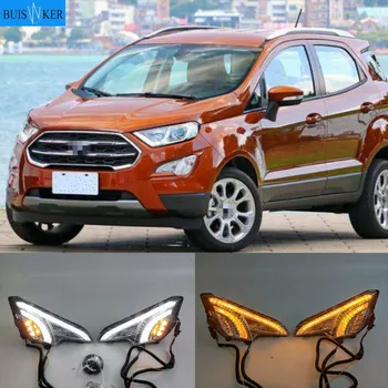 

2PCS Car LED DRL Daytime Running Light For Ford EcoSport 2018 2019 2020 Yellow Turn Signal Function Waterproof Fog Lamp cover
