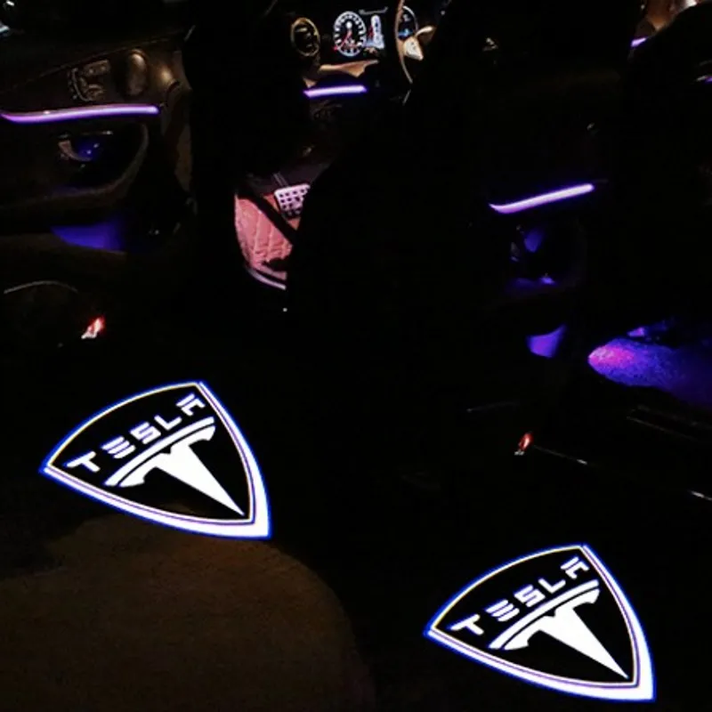 T2 2 шт. для Tesla модель S 3 X Y Добро пожаловать светодиодная фара для автомобиля любезно Автомобильный Дверной логотип лампа подсветка двери проектор свет светодиодный проектор логотипа - Название цвета: T2