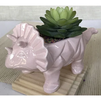 

1PC Flowerpot Ceramics Triceratops Shape Succulent Fleshy Flower Green Plant Pot Container Basin for Office Window Sill