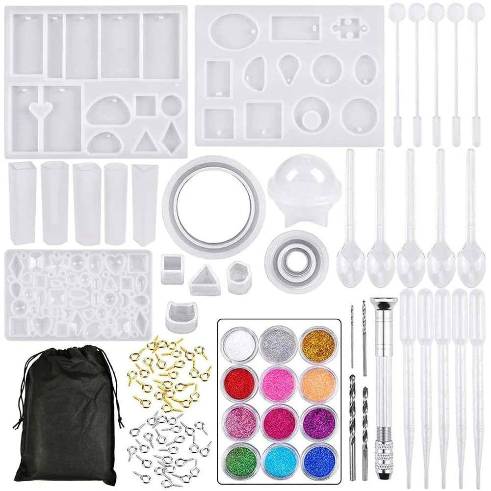 

94PCS DIY Craft Pendant Casting Mold Crystal Glue Tool Set Bracelet Pendant Jewelry Silicone Mold Combination for DIY Jewelry