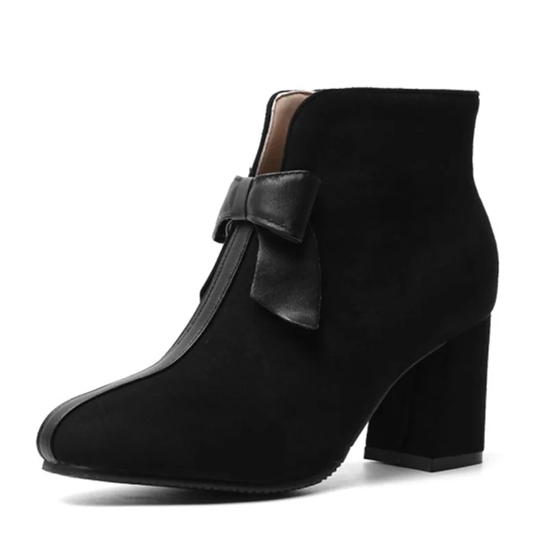 

KALENMOS Ankle Boots Women Flock Zip Block Heel Booties Office Lady High Heel Autumn Winter Boots Women Footwear Plus Size 33-46