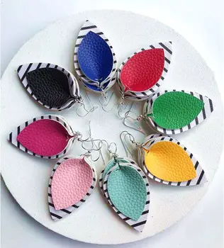 Double-layer striped leather teardrop earrings multi-color big leaf earrings Valentine's Day gift