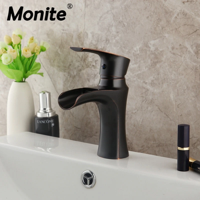 

Monite Solid Brass Bathroom Faucet Deck Mounted Chrome Polish Black ORB Nickel Brush Basin Vessel Sink Water Mixer Tap Faucet