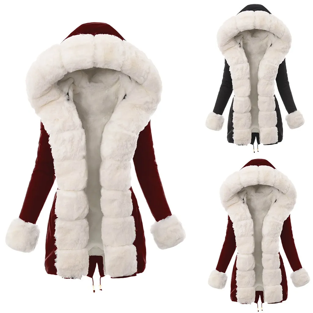 Минни Маус abrigos mujer invierno зимняя куртка женские зимние теплый плюш Пальто с искусственным мехом, соединенный длинный пальто manteau femme hiver
