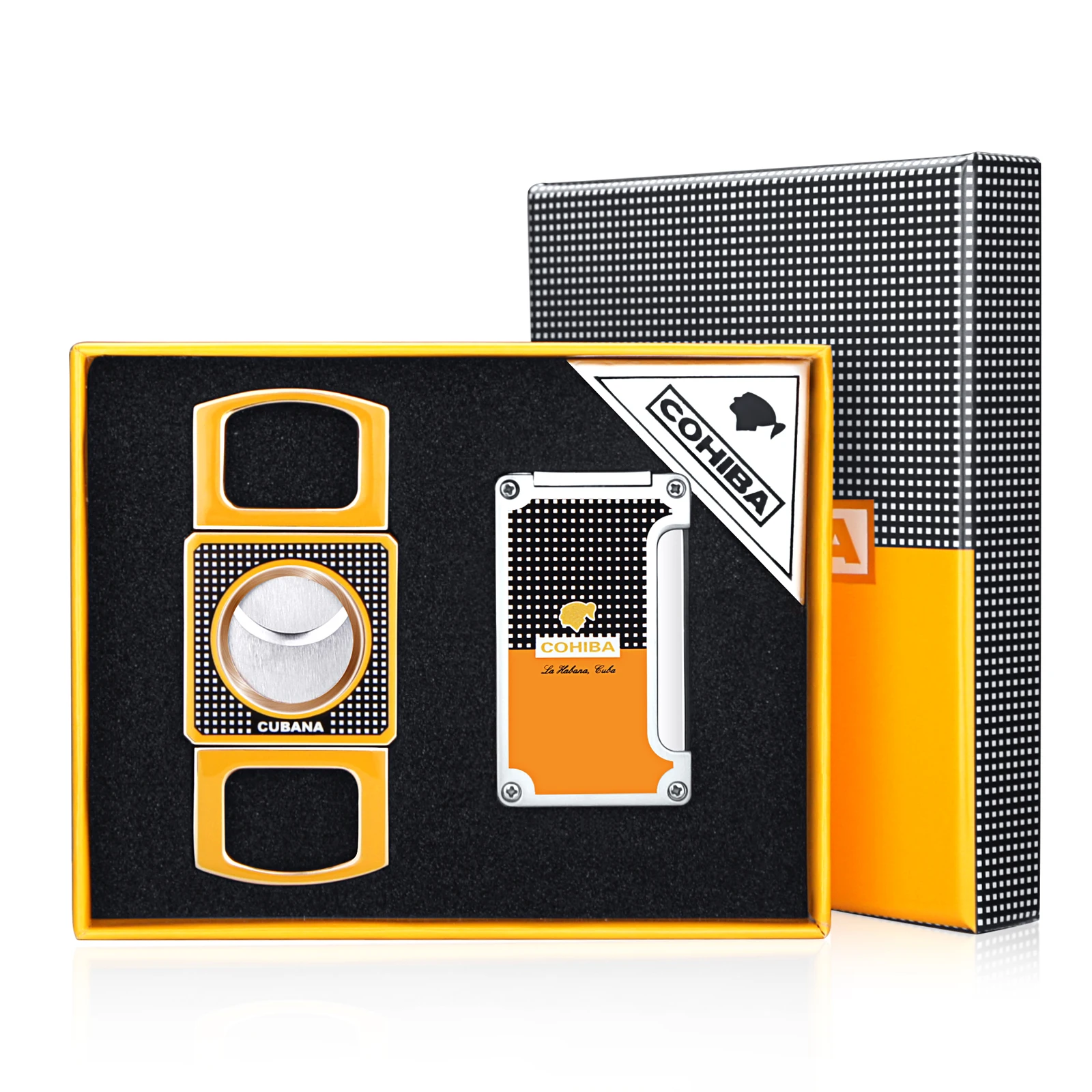 Зажигалка для сигар и резак COHIBA комбинированная ветрозащитная зафонарь Галка