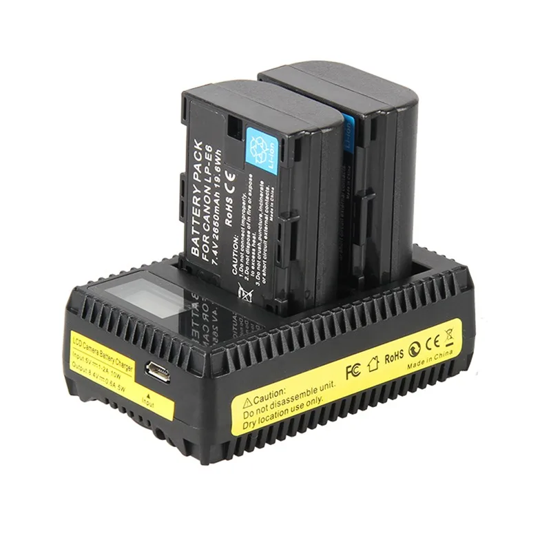 Два LP-E6, LP-E6N сменный аккумулятор и зарядное устройство для Canon EOS 80D, 70D, 60D, 7D, 6D, 5Ds, 5D Mark III, 5D Mark II, SLR камера, BG-E14, B