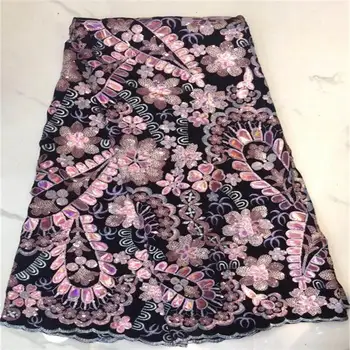 

Nigerian Tulle Lace with Sequins African Net Lace Fabric High Quality Latest French Mesh Lace Fabrics for Party Dress APW2828B