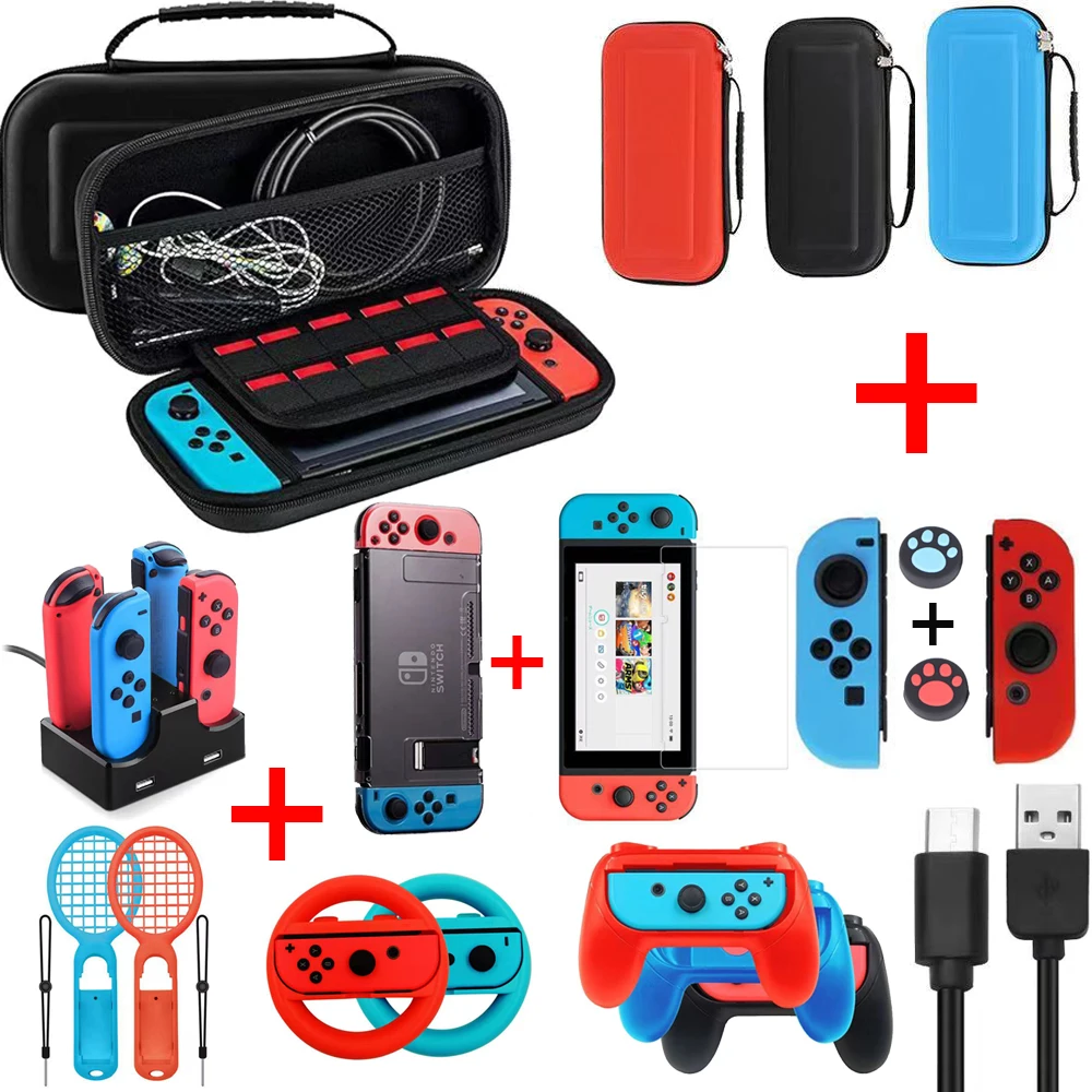 Nintend Switch Game Accessories Set with joy con Handle Racing Steering  Wheel & Silicone Case for Nintendo Switch OLED Joycon - AliExpress