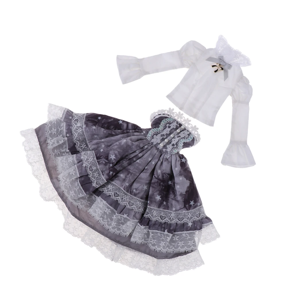 Fashion Doll Clothes, Princess Lace Skirt and White Shirt Outfit for 1/4 BJD Lolita Ball Jointed Doll Girl Clothing Set