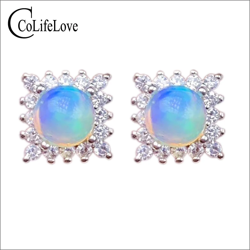 CoLife Jewelry 925 Silver Opal Stud Earrings for Office Woman 5mm Natural Fashion Gemstone | Украшения и аксессуары