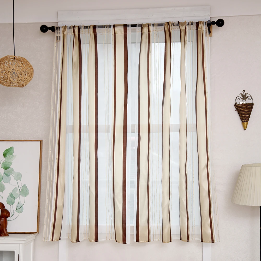 Beige 3" X 51" прозрачный тюль для окон, занавеска, Современная полосатая прозрачная занавеска, полузатемненная оконная занавеска s для гостиной, спальни - Цвет: Beige