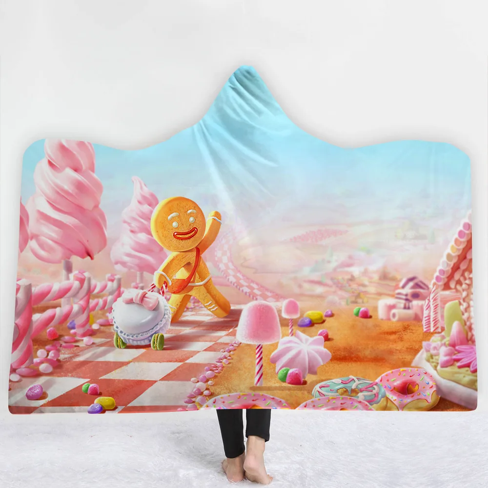 Одеяло с капюшоном десертный 3D плюшевый, с принтом для домашнего дивана мягкий пушистый конверт с капюшоном шерпа флисовый плед для взрослых детей
