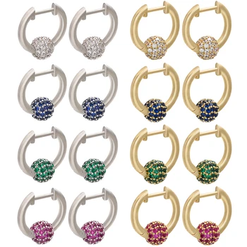 

ZHUKOU One Pair 17x19mm CZ crystal small hoop earrings with balls for women girls Brass popular earring hoop jewelry model:VE169