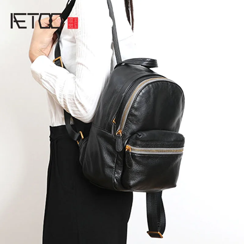 

BJYL Leather shoulder bag female new wild lady bag fashion casual soft leather backpack female