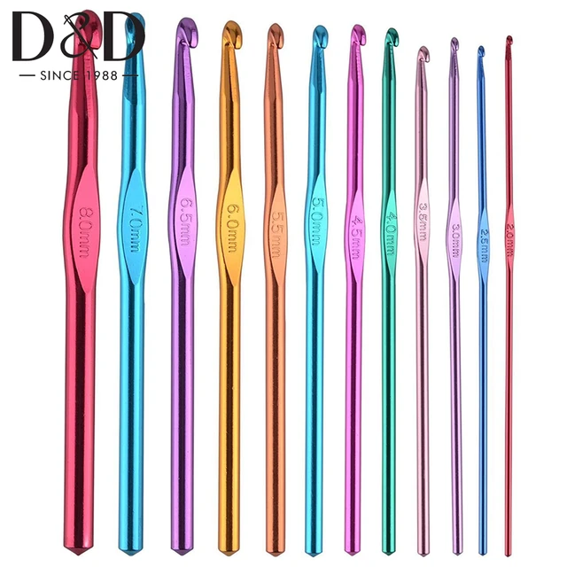 12 Sizes Multicolor Aluminum Handle Crochet Hooks for Crocheting