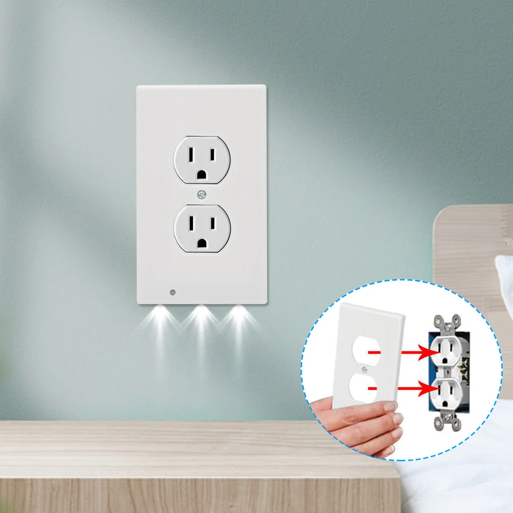 5pcs Night Light Ambient Light Sensor Duplex High-quality Durable Convenient Outlet Cover Wall Plate With Led Night Lights afbeelding
