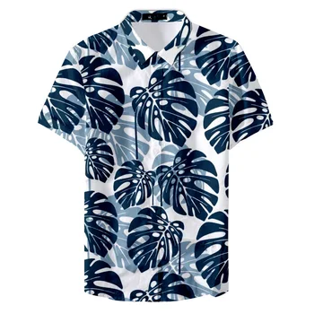

Men beach shirts with short sleeves Hawaiian shirt for men Leaf print shirt with short sleeves Casual loose-fitting men shirts